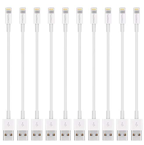 FEEL2NICE Short Lighting Cable, 10 Pack 7-Inch iPhone Cord Data Sync USB Portable Fast Charger for iPhone X XS Max XR / 8/8 Plus / 7/7 Plus / 6/6 Plus / 5S / iPad/iPod, White