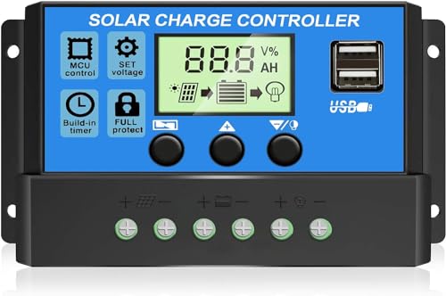 [Upgraded] 30A Solar Charge Controller, 12V/ 24V Solar Panel Regulator with Adjustable LCD Display Dual USB Port Timer Setting PWM Auto Parameter