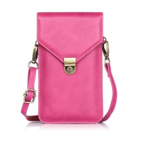 Small Women Cellphone Purse Wallet Crossbody Shoulder Bag with 2 Pouches Card Pocket For Travel Work Shopping (Hot Pink)