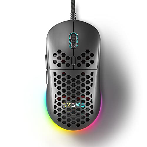 DIERYA M1SE Wired Gaming Mouse with Honeycomb Shell, 12800DPI Optical Sensor, 6 Programmable Macros, Software Support for Custom Key Config, and RGB Settings for Windows 7/8/10/XP, Vista, Linux-Black