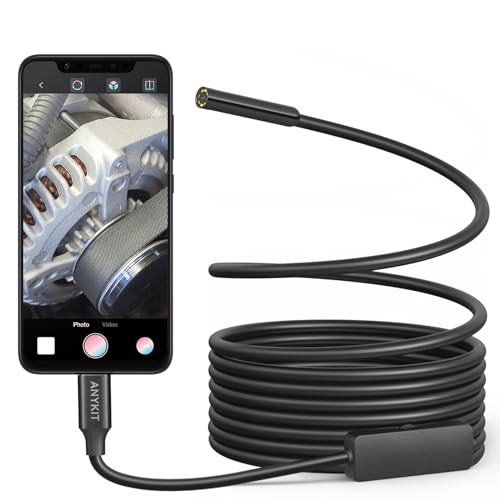 Endoscope Camera with Light, Anykit Borescope with 8 Adjustable LED Lights, Endoscope with 9.8ft Semi-Rigid Snake Camera, IP67 Waterproof USB Inspection Camera for Phone & Tablet