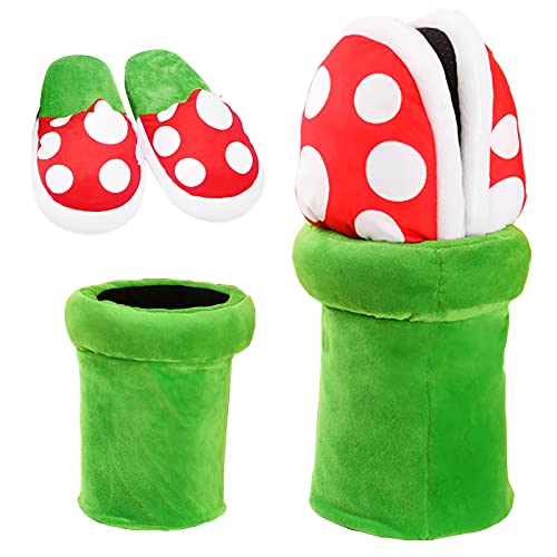 Winter Cute Piranha Plant House Slippers, Mushroom Stuff Slippers Funny Graduation Gifts for Women Men Teens Non-Sip Bedroom House Shoes for Her Him