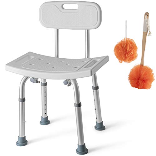 Medical king Shower Chair Set of 3 - Includes Back Scrubber & Additional Sponge - Anti Slip for Safety, with 8 Adjustable Heights Portable - Tool Free Shower Chair - Bath Chair for Elderly