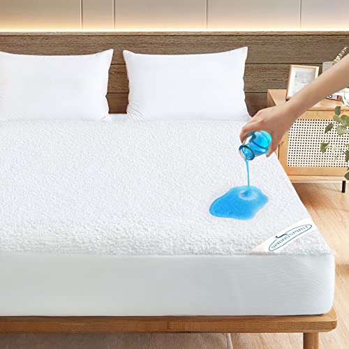 Queen Mattress Protector Waterproof Cover Absorbent & Skin Friendly & Noiseless Fits up to 18'' Depth Queen Size Bed, Terry Machine Wash Highly Protection Mattress Protector Queen