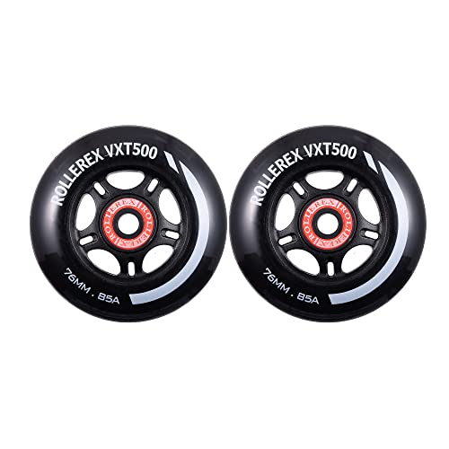 Rollerex VXT100 85A Kids Inline Skate Wheels (2 wheels w/bearings, spacers and washers) (Steel Black) (Size Options) Use on Roller Blades, RipStiks (76mm)