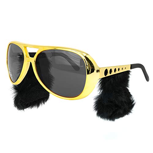 Skeleteen Gold Rockstar Costume Glasses - Gold Celebrity Aviator Shades With Sideburns - 1 Pair