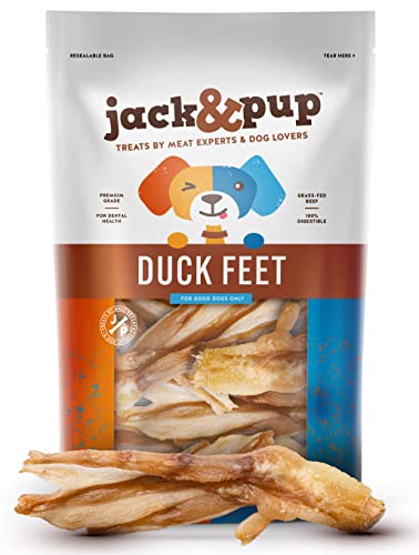 Jack&Pup Duck Feet Dog Chew Dog Treats for Medium Dogs and Small Dogs | All Natural, Single Ingredient Dehydrated Duck Feet (20 Count)