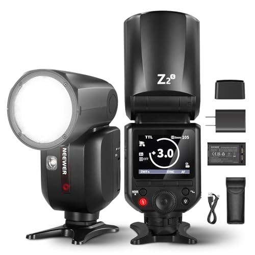 NEEWER Z2-S 2.4G TTL Round Head Flash Speedlite for Sony, Upgraded UI, 2 Adjustable Modeling Lamps, TTL/M Quick Switch TCM Key, 76Ws Speedlight 1/8000s HSS 7.4V/2600mAh Battery 480 Full Power Flash