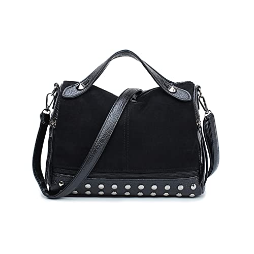NOTAG Women Handbags Fashion Designer Shoulder Bag PU Leather Crossbody Bag Rivet Top Handle Purses (Black)