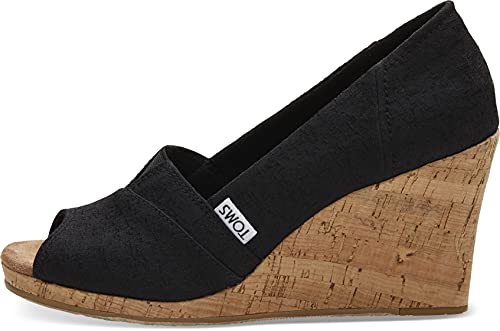 TOMS Women's Classic Espadrille Wedge Sandal, Black Scattered Woven, 8