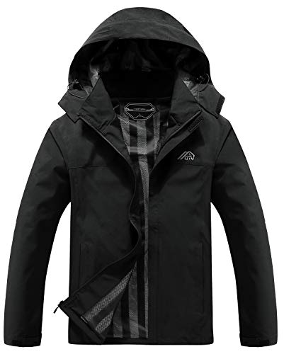 OTU Men's Lightweight Waterproof Hooded Rain Jacket Outdoor Raincoat Shell Jacket for Hiking Travel Black XL