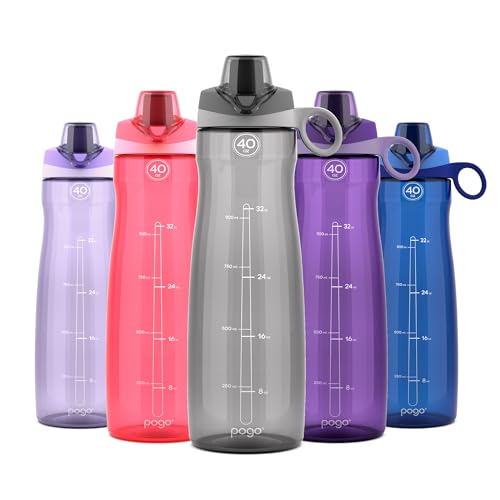 Pogo BPA-Free Tritan Plastic Water Bottle with Chug Lid, 40 Oz, Grey