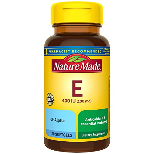 Nature Made Vitamin E 180 mg (400 IU) dl-Alpha, Dietary Supplement for Antioxidant Support, 100 Softgels, 100 Day Supply