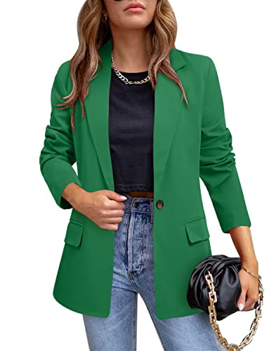 CRAZY GRID Womens Casual Blazer Long Sleeve Business Suit Jacket Open Front Button Work Office Blazer Jacket Fashion Dressy Plus Size Ladies Blazer Green Size 3X-Large