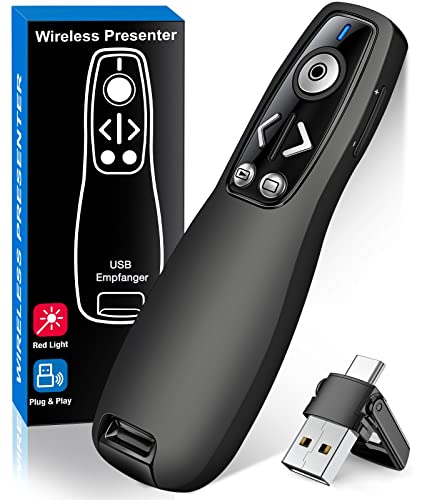 2-in-1 USB Type C Wireless Presenter Remote with Volume Control - Slide Advancer for PowerPoint, Mac, Computer, Laptop