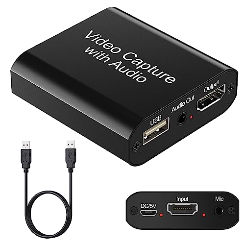 Video Capture Card with Audio, Capture Card with 4K HDMI Loop Out, 1080P 60FPS Video Recorder, Capture Card for Switch/PS4/PS5/X Box/OBS/Camera/PC, for Streaming/Gaming/Broadcasting/Video Conferences