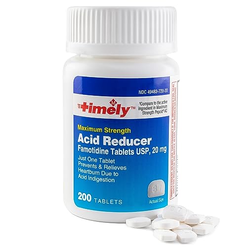 Timely Acid Reducer Famotidine 20mg - 200 Tablets - Compared to the active ingredient in Maximum Strength Pepcid AC - Effective Heartburn Relief for Adults & Children 12 Years & Over