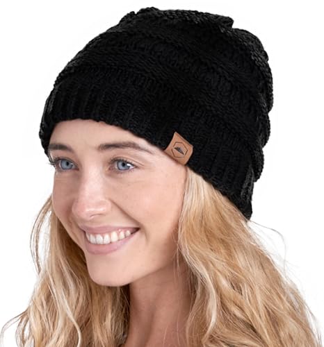 Tough Headwear Womens Winter Hat - Warm Chunky Cable Knit Beanies - Winter Beanie Hats for Women Cold Weather - Beanies Women Black