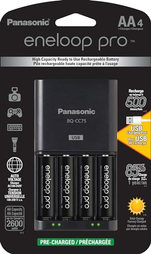 Panasonic K-KJ75KHC4BA Advanced Battery Charger with USB Charging Port and 4AA eneloop pro High Capacity Rechargeable Batteries