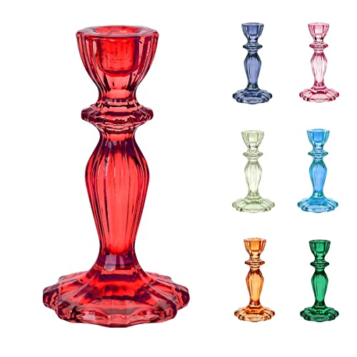 Talking Tables Red Glass Candlestick Holder | Decorative Taper Candle Stand for Indoor or Outdoor, Elegant Christmas Table Decorations or Home Décor, Dinner Party, Birthday, Wedding Large
