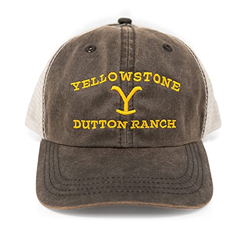 Yellowstone Dutton Ranch Logo Hat - Authentic Brown Washed Design with Embroidered Logo - As Seen on Yellowstone - Adjustable Hook Closure - Officially Licensed