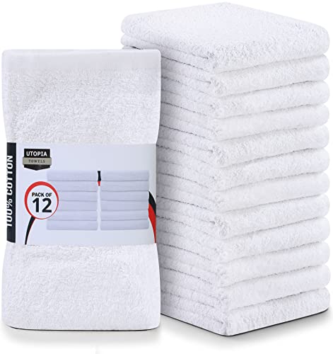 Utopia Cotton Bar Mops, Pack of 12 - 16 x 19 Inches, Super Absorbent White Multi-Purpose Cleaning Towels for Home and Bars