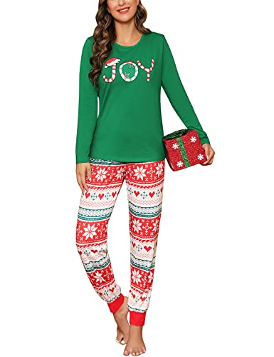 EISHOPEER Women's Christmas Loungewear Set Long Sleeve Top and Pant Pajamas Set Soft Sleepwear Pj Sets with Pocket Medium