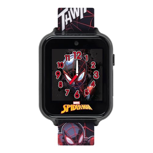 Accutime Kids Marvel Spider-Man Miles Morales Black Educational Touchscreen Smart Watch Toy for Boys, Girls, Toddlers - Selfie Cam, Learning Games, Alarm, Pedometer & More (Model: SPD4664AZ)