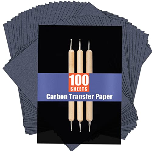 PSLER 100 Sheets Carbon Paper Sheets, Carbon Transfer Paper with 3PCS Embossing Stylus for DIY Woodworking, Paper, Canvas and Other Art Craft Surfaces