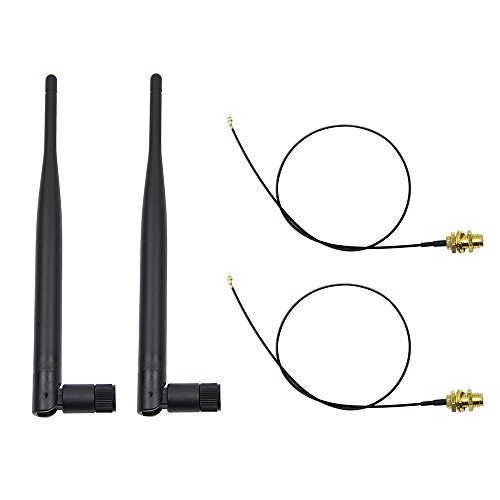 Highfine 2 x 2.4GHz 6dBi Indoor Omni-Directional WiFi Antenna 802.11n/b/g RP-SMA Female Connector + 2 x 20cm/8' U.FL/IPEX to RP-SMA Pigtail Antenna WiFi Cable