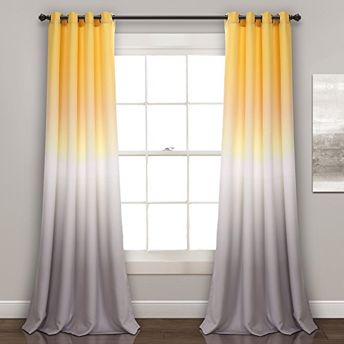 Lush Decor Ombre Fiesta Curtains Light Filtering Window Panel Set for Living, Dining, Bedroom (Pair), 52' W x 84' L, Yellow & Gray