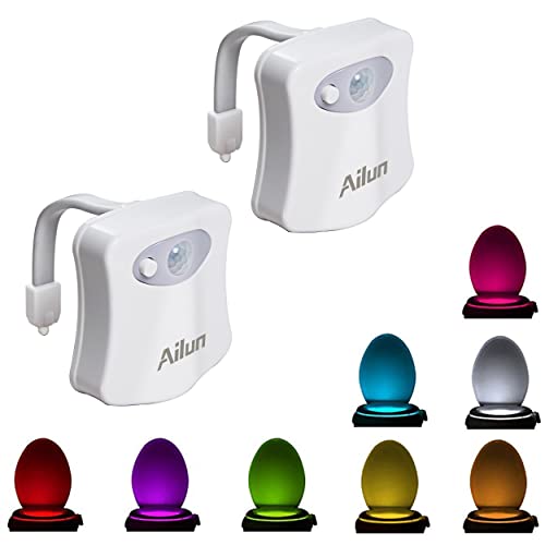 Toilet Night Light 2Pack by Ailun Motion Sensor Activated LED Light 8 Colors Changing Toilet Bowl Illuminate Nightlight for Bathroom Battery Not Included Perfect with Water Faucet Light