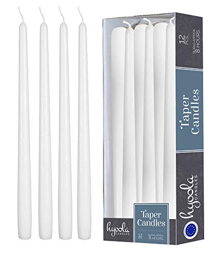 Hyoola 12 Pack Tall Taper Candles - 10 Inch White Dripless, Unscented Dinner Candle - Paraffin Wax with Cotton Wicks - 8 Hour Burn Time