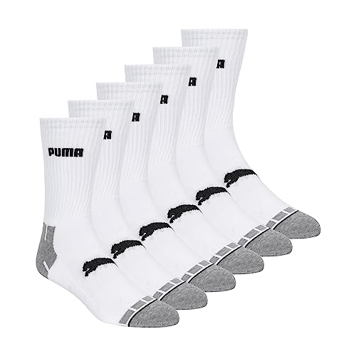 PUMA mens 6 Pack Crew running socks, White/Grey, 13-Oct US