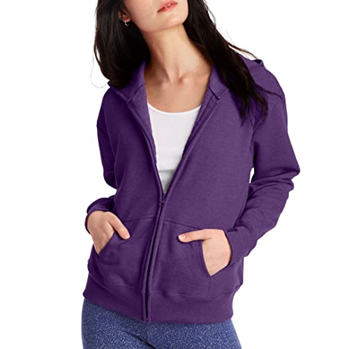 Hanes Women's EcoSmart Full-Zip Hoodie Sweatshirt, Violet Splendor Heather, Medium
