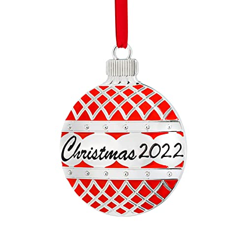 Klikel Christmas Ornament 2022-2022 Christmas Ornament Red Flat Ball - Keepsake Ornament 2022 - Ornament with Crystals - Dated Ornament - 2022 Ornament for Christmas Tree Engraved Christmas 2022