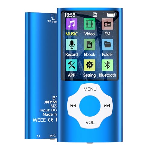 MYMAHDI 64GB MP3 Player with Bluetooth 5.2,1.8' Screen Music Player Up to 128GB,MP3 Player for Kids with Music,Voice Record,FM Radio,Video,E-Book Reader,Photo,Darkblue