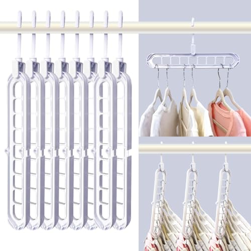 Wonder Hanger Slide Space Saving Clothes Hanger Organizer 8-Pack Easily Cascades Down to Maximize Closet Storage, Each Hanger Includes 9 Slots Holds 72 Garments (White)