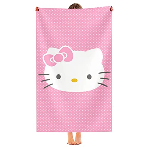 Cartoon Hello Cute Pink Kitty Beach Towel, 51'x31.5' Microfiber Beach Towels,Quick Dry Towel for Swimmers Sand Proof Beach Towels Cool Pool Towels,Super Absorbent Towel for Adults,Men,Women,Kids