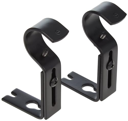 Amazon Basics Adjustable Curtain Rod Wall Bracket Hooks, Set of 2, Black