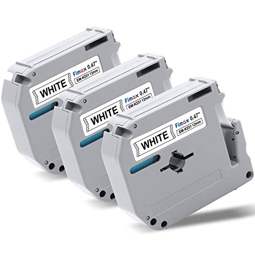 Fimax M-K231 Replacement for Brother M-K231s Label Tape M231 MK-231 MK231 12mm 0.47'' White Tape Ptouch M Tape Work with Brother P Touch Label Maker PT-M95, PT-90, PT-70, PT-65, PT-85, 3-Pack