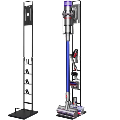 Lasvea Vacuum Stand for Dyson V6, V7, V8, V10, V11, V12, V15 Cordless Cleaners - Heavy Base Metal Bracket Holder with Trigger Lock, On/Off Control Clamp, Accessory & Attachment Storage