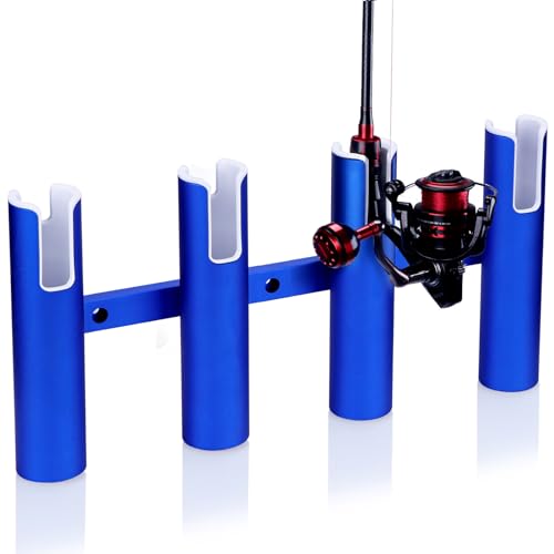 Marinebaby Fishing Rod Holder (Holds 4 Rods) Aluminum, 4 Link Tube Aluminum 4 Rod Rack, Suit Boats & Yacht （Blue）