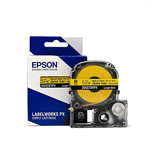 Epson LABELWORKS 205STBYPX Tape Cartridge - Black on Yellow Shrink Tube Industrial Label Maker Tape - AWG 8-12, 3/16' (5MM) Wide, 8 ft (96')