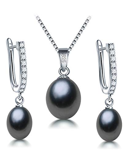 HENGSHENG Freshwater Genuine Pearl Jewelry Set Pearl Pendant Necklace&Pearl Earrings Set Zircon Dangle Drop Earrings Wedding Gift