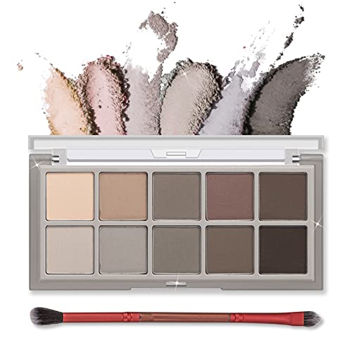 Erinde 10 Colors Eyeshadow Palette, Matte Taupe Gray Eye Shadow Makeup, Ultra-Blendable, Pigmented, Long Lasting, Neutral Nude Naked Eye Make Up Pallet with Brush, Suitable for Older Women, Cement