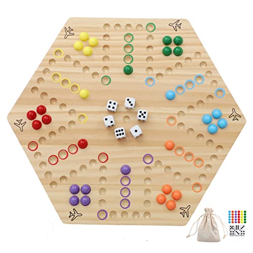 HOROW Original Marble Game Wahoo Board Game Double Sided Painted Wooden Fast Track Board Game for 6 and 4 Players 6 Colors 24 Marbles 6 Dice for Family Friends and Party