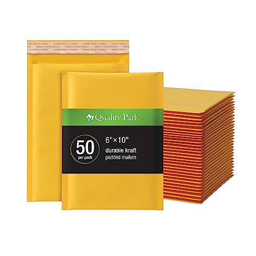 Quality Park Bubble Mailers, 6 x 9 Shipping Envelopes, Self-Seal, Durable Brown Kraft Padded Envelopes, Redi-Strip Peel Off Closure, 50 Per Box (QUA85755)