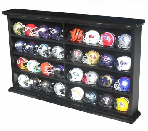 Display Case Cabinet Holders Rack Compatible with Pocket Pro Pocket Size Mini Football Helmets Baseball Mini Helmets (Black Frame) Helmets not Included