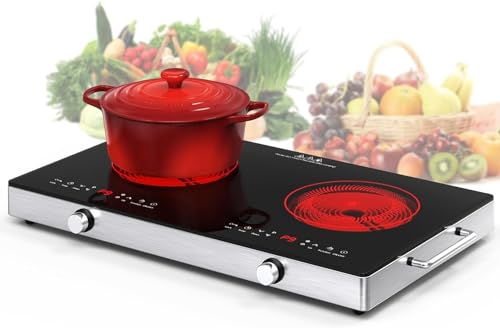 VBGK Electric Cooktop,110V 2400W Electric Stove Top with Knob Control,9 Power Levels, Kids Lock & Timer,LED touch control,Overheat Protection Electric stove,24 Inch desktop 2 burner electric cooktop